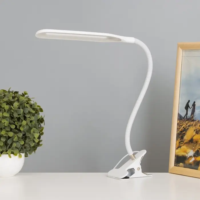 Лампа настольная RISALUX &laquo;Офисный белый&raquo;, светодиодная, на прищепке, от USB, 11&times;7.5&times;60.5 см