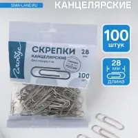 Скрепки канцелярские GLOBUS, 28 мм, 100 шт., без покрытия, флоу-пак