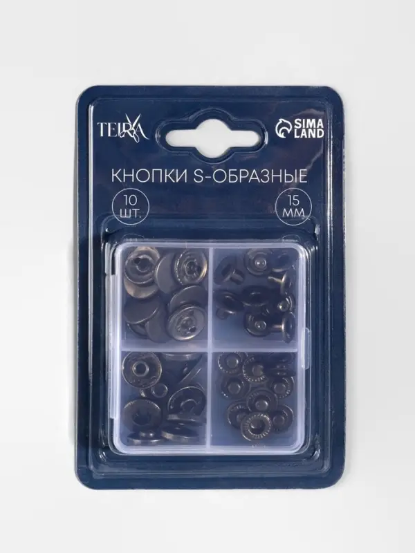 Кнопки установочные TEIRA, Альфа (S-образные), d=15 мм, 10 шт., в пластиковом боксе, цвет чёрный никель