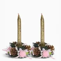 Свеча новогодняя с подсвечником, набор 2 шт., 11&times;15 см, с шишками и розочками