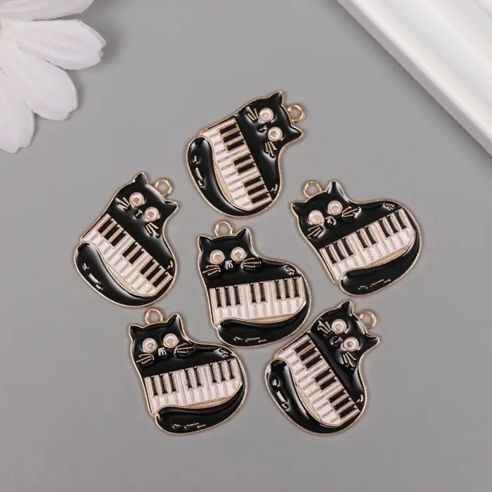 Декор для творчества металл, эмаль Декор для творчества металл, эмаль "Котик с синтезатором" 2,3х2,2 см