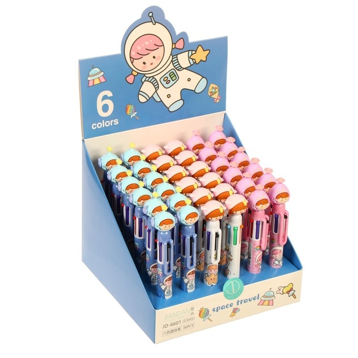 Ручка шариковая 6-цветная Ручка шариковая 6-цветная "Космонавт", 0,5мм, штрихкод на штуке, микс