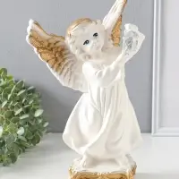 Фигура "Ангел с фонарём" белый, 34х22х15 см