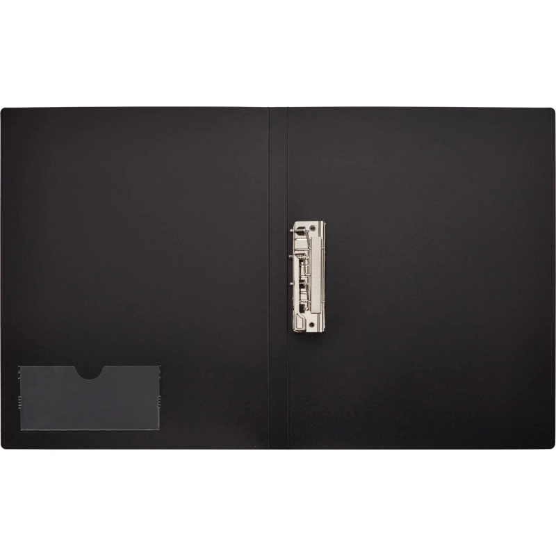 Папка с зажимом Комус т.-синяя, с карманом для CD/визитки