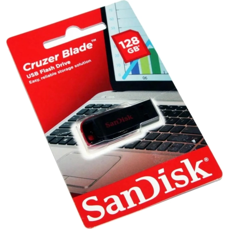 Флеш-память SanDisk Cruzer Blade, 128Gb, USB 2.0, ч/крас, SDCZ50-128G-B35