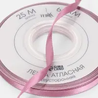 Лента атласная TEIRA, двухсторонняя, 6 мм, 25&plusmn;1 м, розовая №165