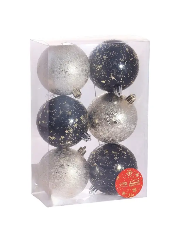 Ёлочные игрушки &laquo;Мэдисон&raquo;, шары новогодние, d=8 см, набор 6 шт., чёрный/золотистый