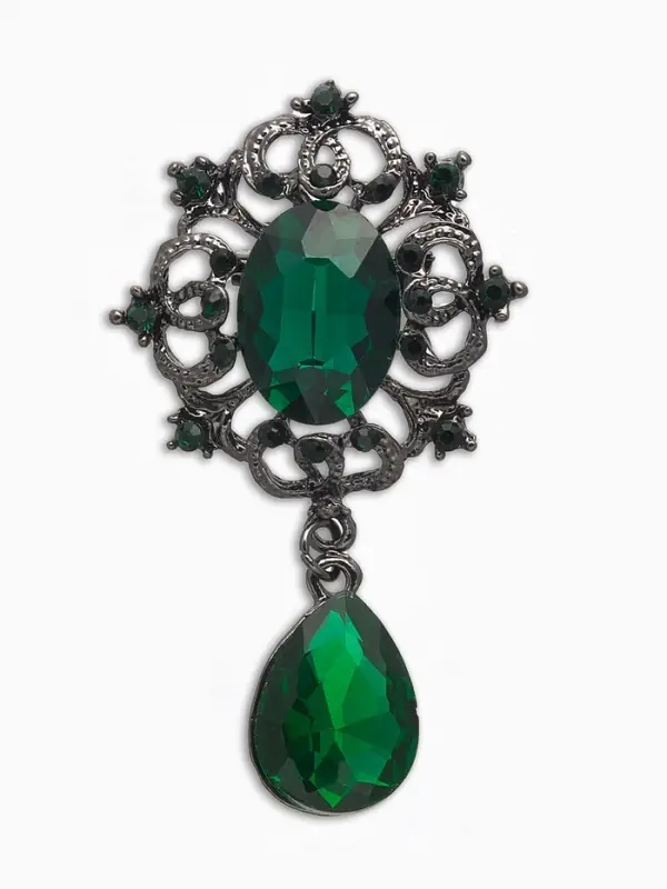 Брошь &laquo;Императрица&raquo;, вензеля, цвет изумрудный в сером металле