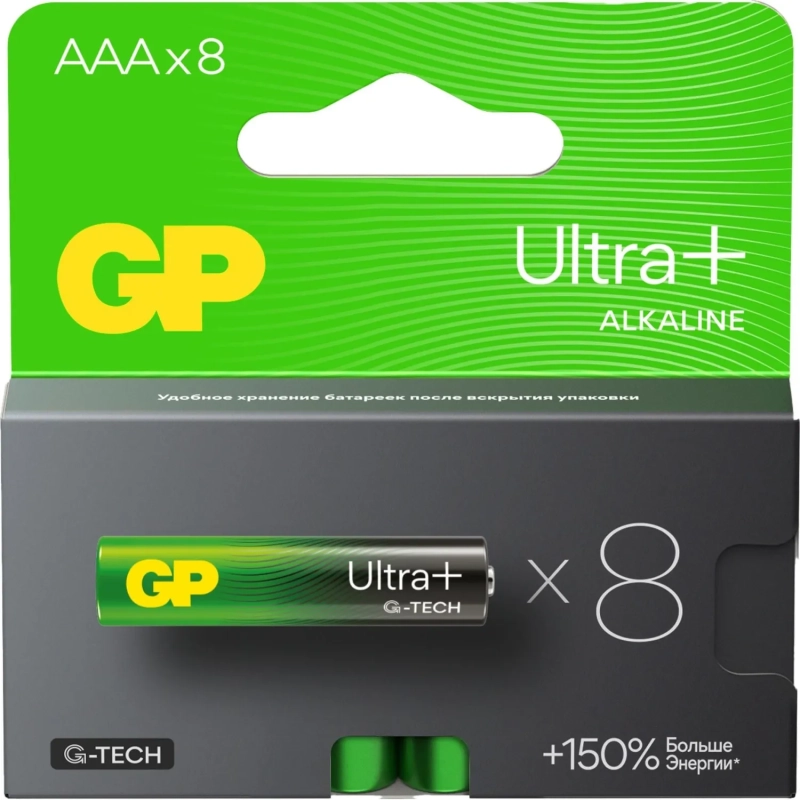 Батарейка GP Ultra+ Alkaline LR03 (ААА) 8шт/уп (GP24AUPA21-2CRB8)