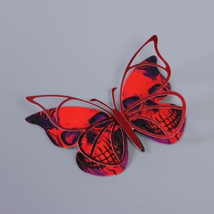 Наклейка бумага, пластик  Наклейка бумага, пластик "Бабочки на Хэллоуин" красные набор 12 шт