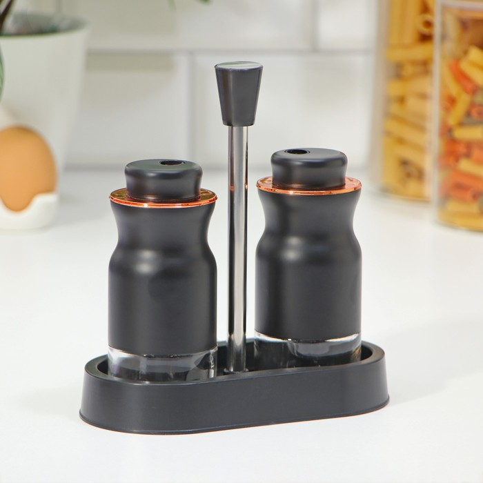 Набор для специй из стекла на подставке &laquo;Эстель&raquo;, 120 мл, 15&times;8&times;17,5 см, 2 шт, цвет чёрный
