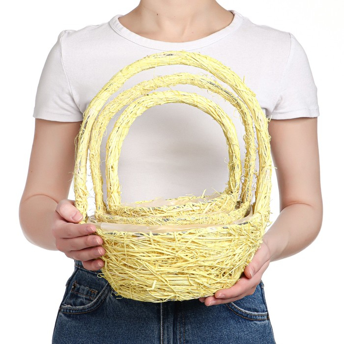 Набор корзин «Солнышко», 3 шт, 25×10/32 см, 20×9/28 см, 17×8/23 см, ротанг, сизаль Набор корзин «Солнышко», 3 шт, 25×10/32 см, 20×9/28 см, 17×8/23 см, ротанг, сизаль