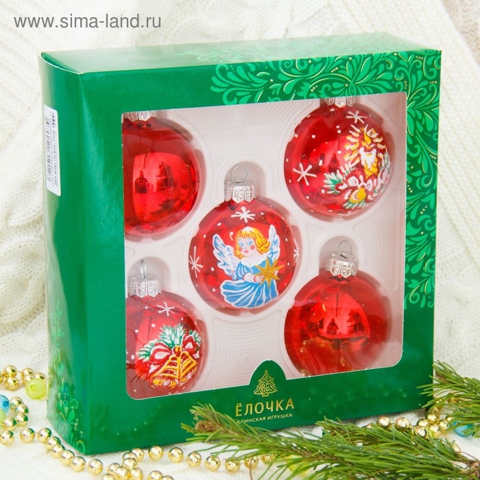 Набор новогодних шаров Набор новогодних шаров "Рождественнский" d-6 cм (набор 5 шт) микс