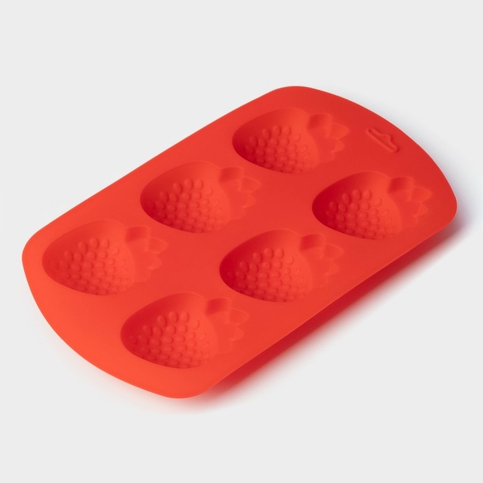 Форма для выпечки Доляна «Клубника», силикон, 19×11×1,5 см, 6 ячеек (4×3,5 см), цвет красный Форма для выпечки Доляна «Клубника», силикон, 19×11×1,5 см, 6 ячеек (4×3,5 см), цвет красный
