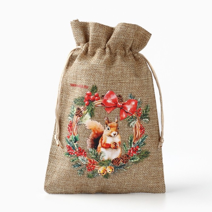 Мешок подарочный с термонаклейкой «Новогодний венок», 16 х 24 см , Новый год Мешок подарочный с термонаклейкой «Новогодний венок», 16 х 24 см , Новый год