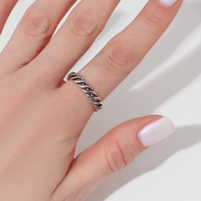 Кольцо «Драгоценность» косичка, цвет чернёное серебро, безразмерное