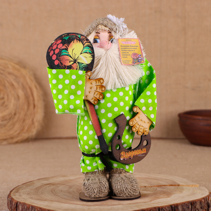 Оберег-домовой Оберег-домовой "Славуся в льняном колпаке, с ложкой и подковой", микс