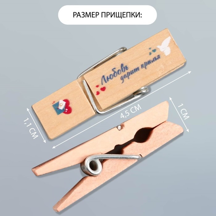 Декор для творчества дерево Декор для творчества дерево "Прищепка - Любовь дарит крылья" набор 10 шт