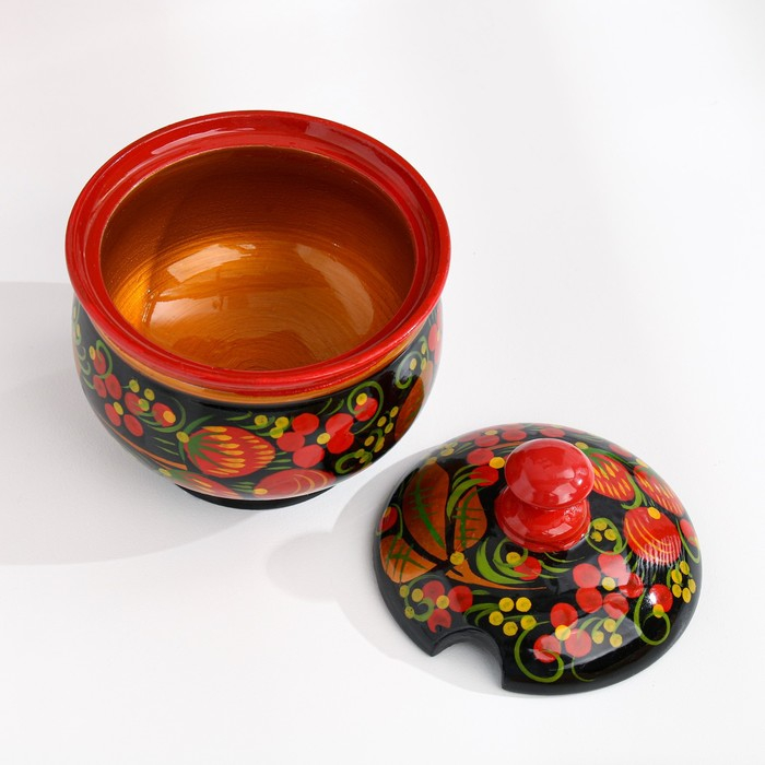 Сахарница, с ложкой, 10×9 см, хохлома