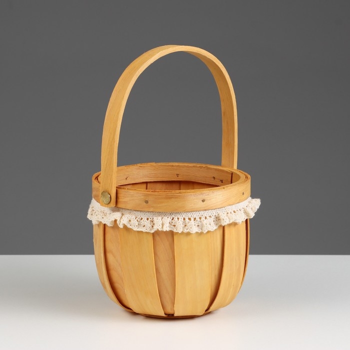 Корзина плетеная, секвойя, D13хН11/22,5 см, натуральный с окантовкой Корзина плетеная, секвойя, D13хН11/22,5 см, натуральный с окантовкой