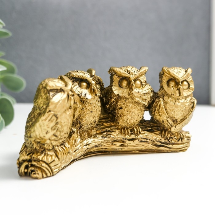 Сувенир полистоун Сувенир полистоун "4 филина на бревне" 5,5х4,5х12 см