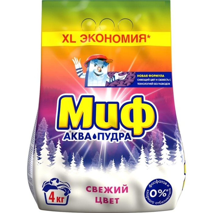 Стиральный порошок  Стиральный порошок "Миф" 3 в 1 "Cвежий цвет", автомат, 4 кг