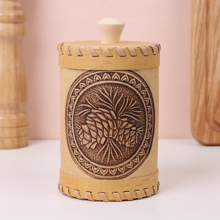 Туес &laquo;Шишки&raquo;, 8&times;8&times;10 см, береста