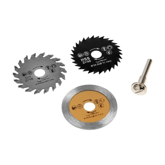 Набор кругов и дисков отрезных для граверов и бормашин ТУНДРА, 3 насадки и адаптер 6 мм Набор кругов и дисков отрезных для граверов и бормашин ТУНДРА, 3 насадки и адаптер 6 мм