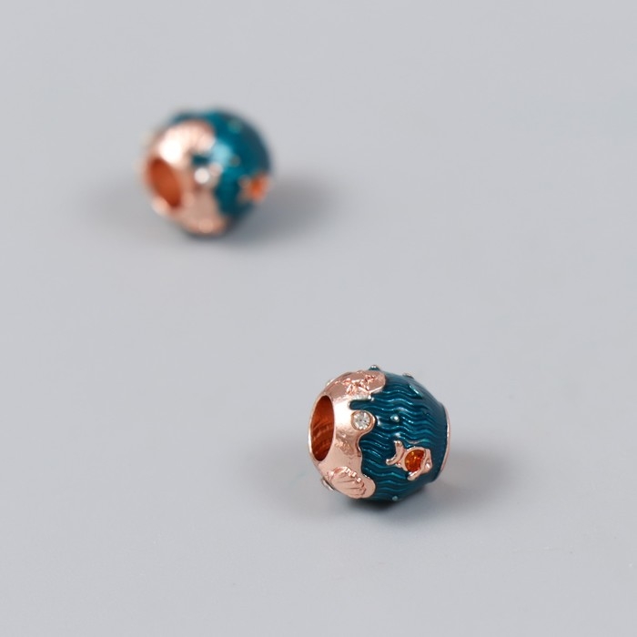 Бусина для творчества металл Бусина для творчества металл "Рыбка в море" золото, эмаль, стразы 0,9х1 см