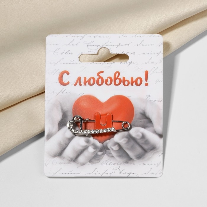 Булавка малая «Сердце», 3,5 см, цвет белый в серебре Булавка малая «Сердце», 3,5 см, цвет белый в серебре