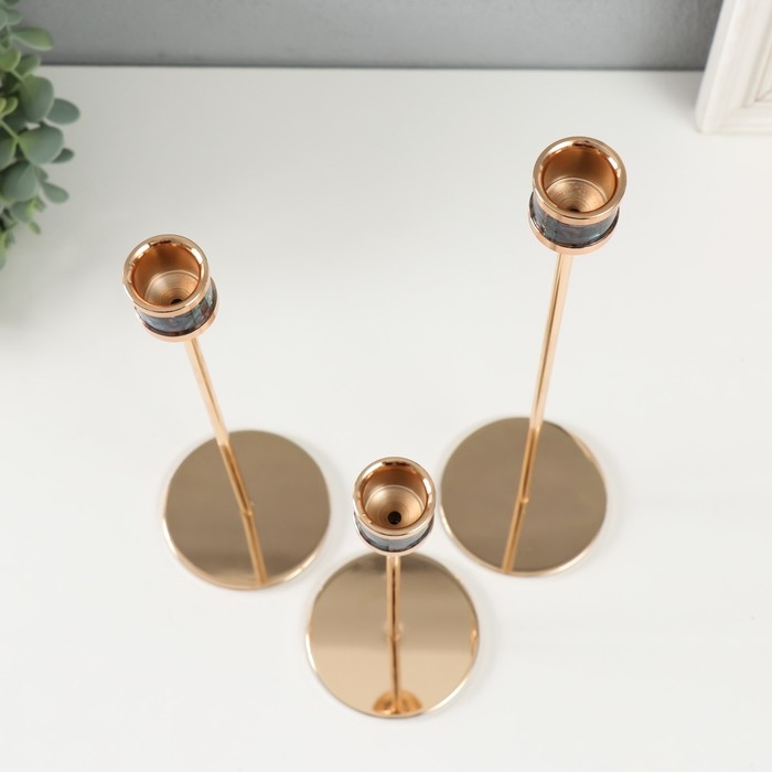 Подсвечник металл Подсвечник металл "Перелив. Кант" d=2,5 см набор 3 шт золото 22 см, 27 см, 32 см