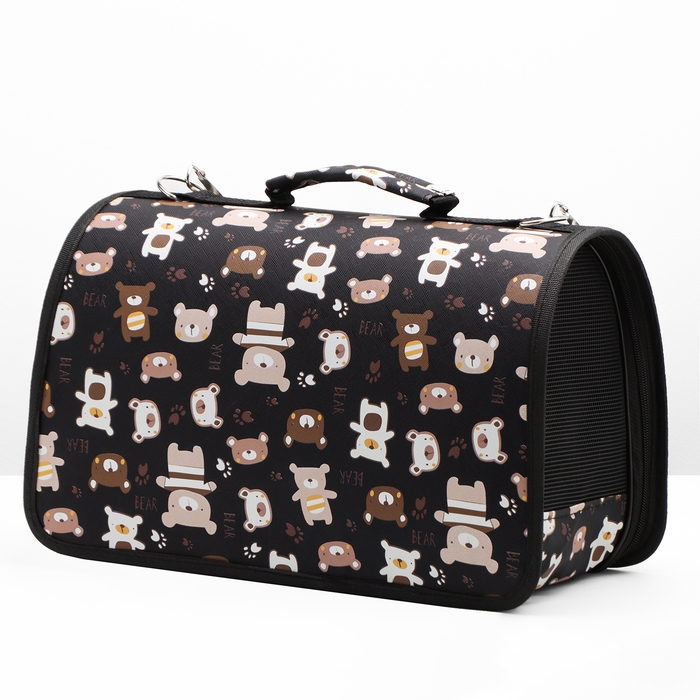 Сумка - переноска для животных  Сумка - переноска для животных "Медвежонки", чёрная, размер S, 37,5 х 17 х 22 см