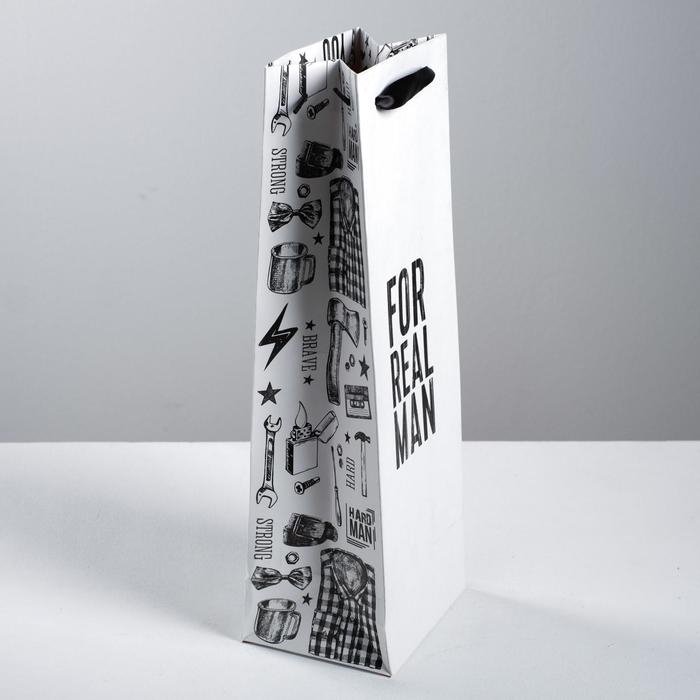 Пакет подарочный под бутылку, упаковка, «For real man», 36 х 13 х 10 см Пакет подарочный под бутылку, упаковка, «For real man», 36 х 13 х 10 см