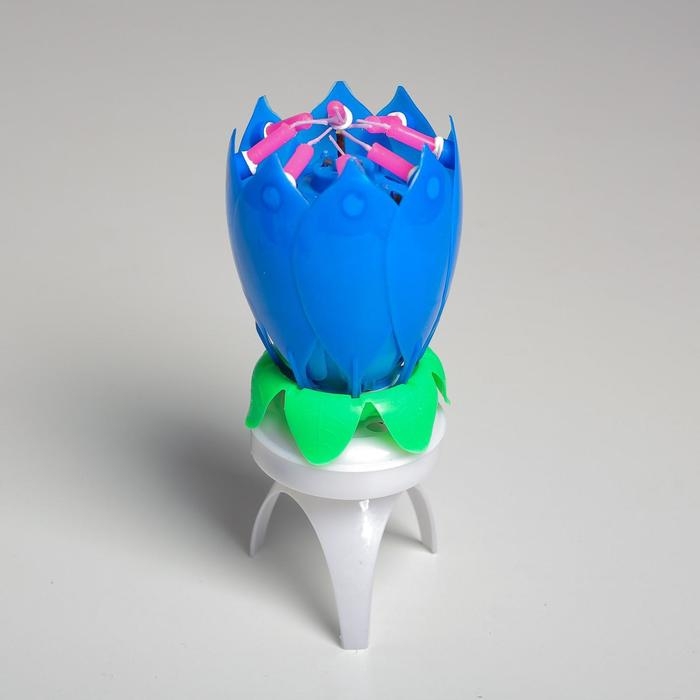 Свеча для торта музыкальная  Свеча для торта музыкальная "Тюльпан", крутящаяся, синяя, 14,5×6 см