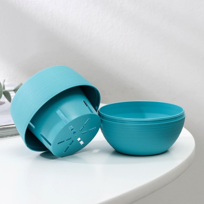 Горшок для цветов с поддоном «Япония», 125 мл, d=8 см, h=6,5 см, цвет бирюзовый Горшок для цветов с поддоном «Япония», 125 мл, d=8 см, h=6,5 см, цвет бирюзовый