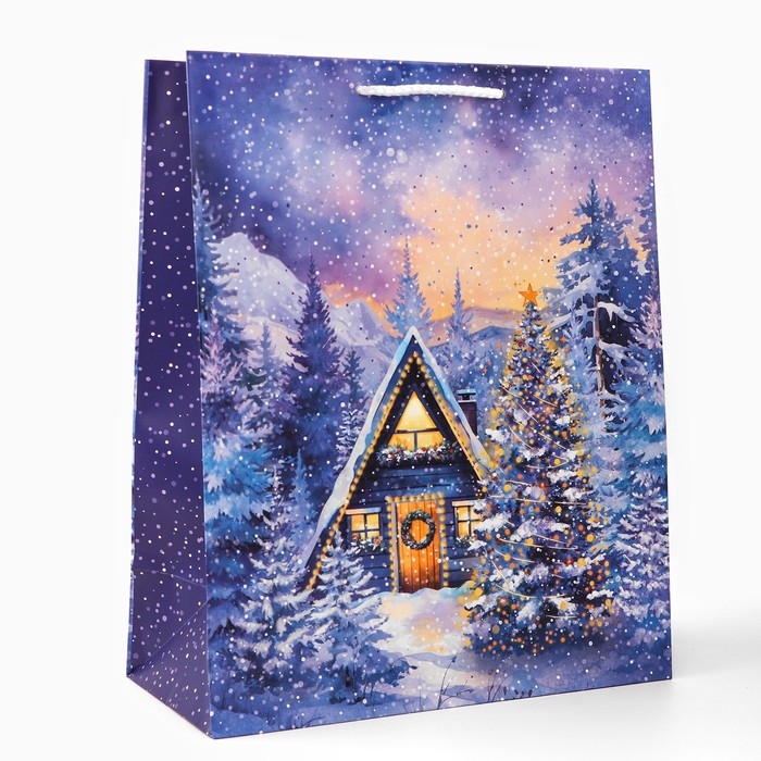 Новый год. Пакет подарочный Новый год. Пакет подарочный "Изба в лесу", 26 х 32 х 12 см.