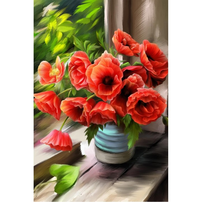 Алмазная мозаика с полным заполнением на холсте «Маки», 20 х 30 см Алмазная мозаика с полным заполнением на холсте «Маки», 20 х 30 см