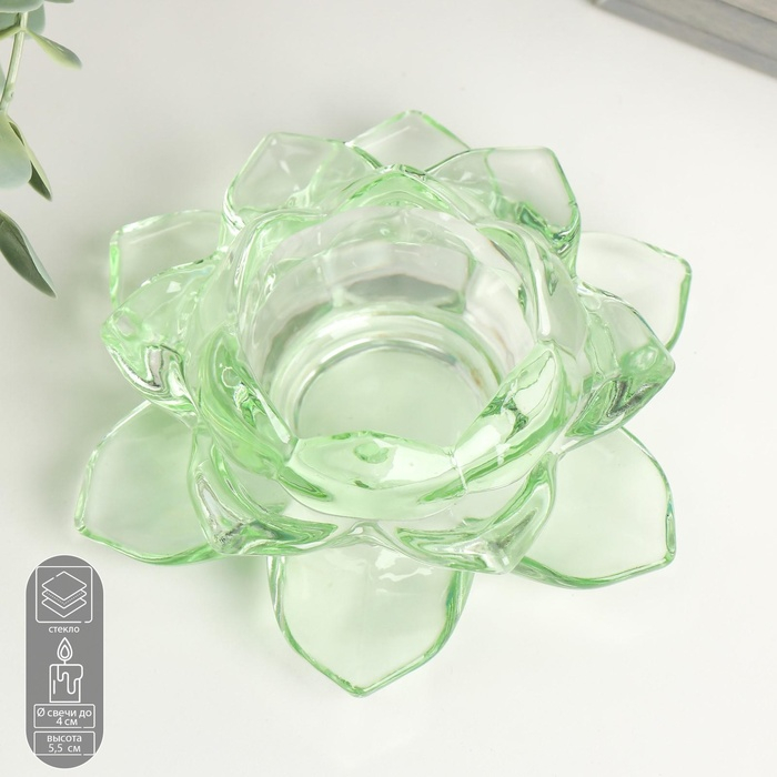 Подсвечник стекло на 1 свечу Подсвечник стекло на 1 свечу "Лотос" зелёный 5,5х12х12 см