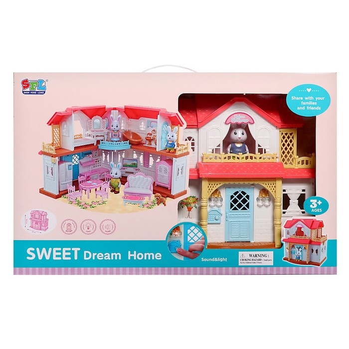 Дом для кукол с набором животных «Семья кроликов» и питомцем, свет, звук Дом для кукол с набором животных «Семья кроликов» и питомцем, свет, звук