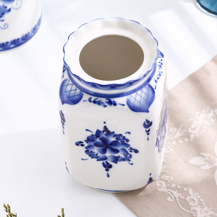 Банка &laquo;Каскад&raquo;, для сыпучих продуктов, средняя, 1,25 л, H=19,5 см, гжель