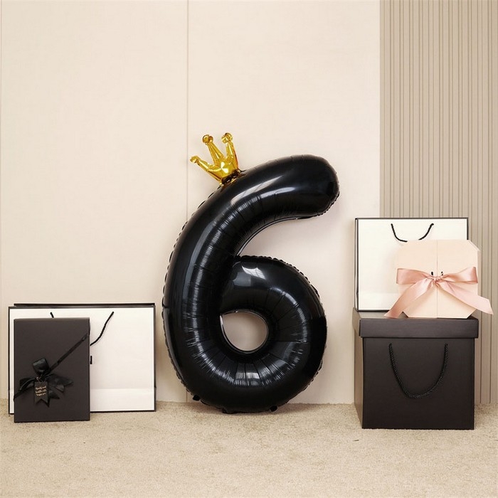Шар фольгированный 40" &laquo;Цифра 6 с короной&raquo;, цвет чёрный