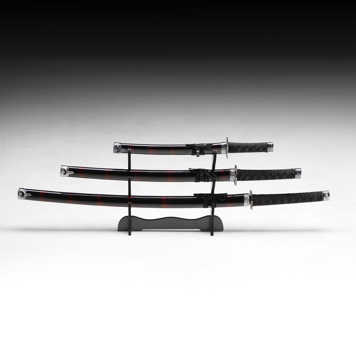 Сув. изделие катаны 3в1 на подставке, ножны дерево, черные с дымкой бордо глянец 51/77/100см Сув. изделие катаны 3в1 на подставке, ножны дерево, черные с дымкой бордо глянец 51/77/100см