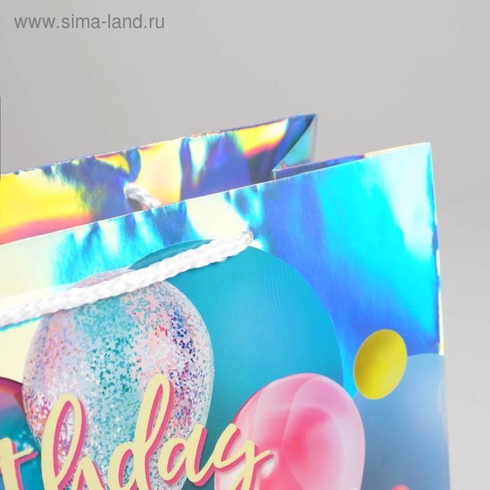 Пакет подарочный голографический, упаковка, «Birthday Present», 32 х 26 х 12 см