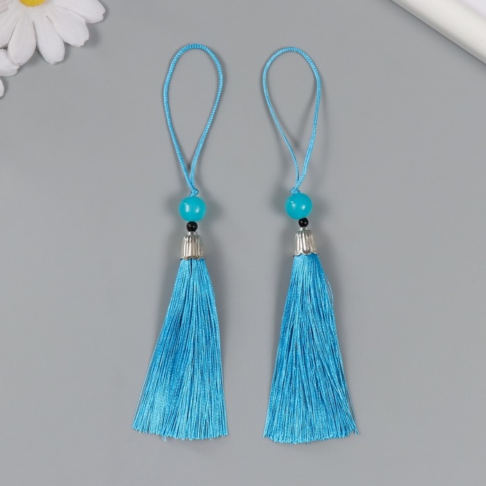 Декор для творчества текстиль Декор для творчества текстиль "Кисть с бусинкой" ярко-синий набор 2 шт 10х1 см