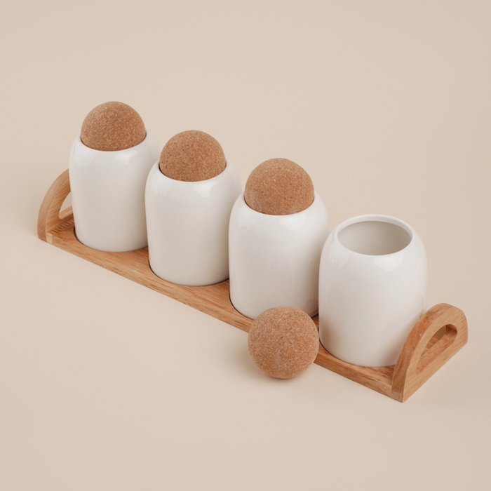 Набор банок фарфоровых для сыпучих продуктов на подставке SL Home &laquo;Тренто&raquo;, 5 предмета: 4 банки 280 мл, подставка