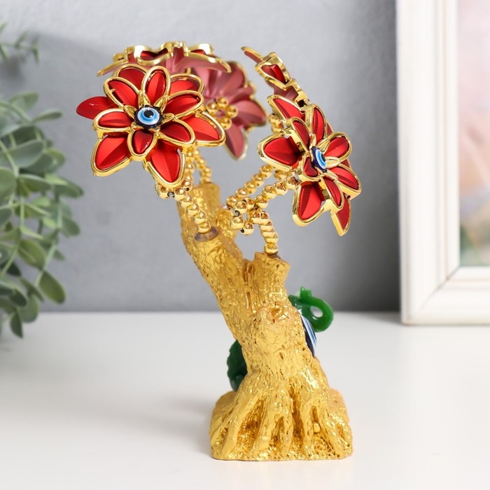 Сувенир от сглаза "Цветущее дерево. Слон со слитком золота" золото, красный 17 см
