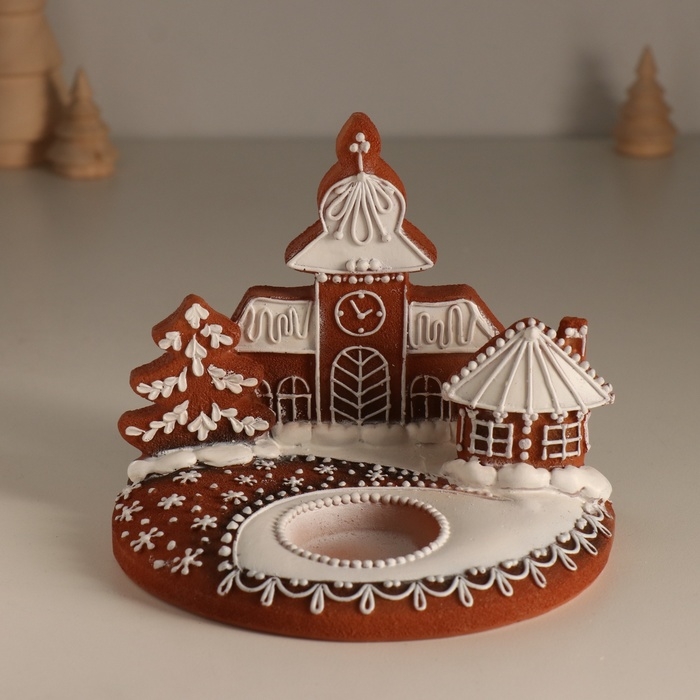 Подсвечник полистоун на 1 свечу Подсвечник полистоун на 1 свечу "Часовня из имбирных пряников" 15х11,5х12,5 см