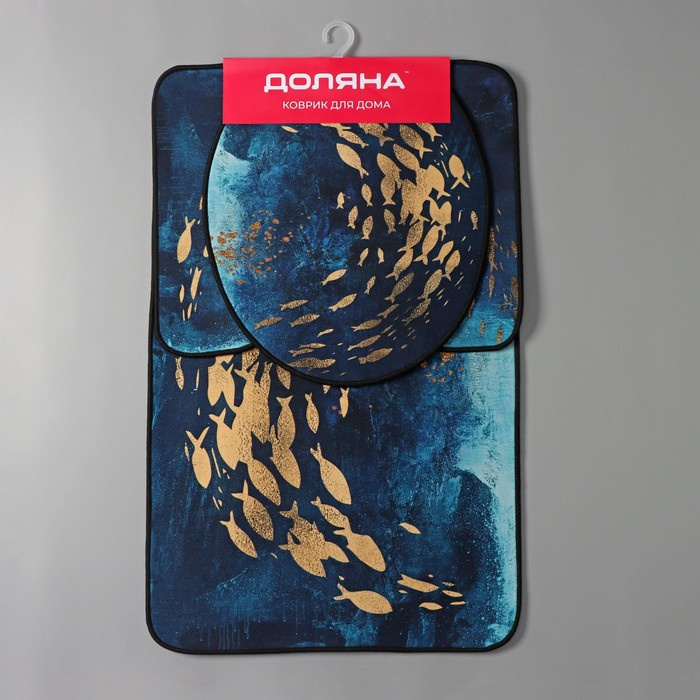 Коврики для ванной и туалета Доляна &laquo;Рыбки&raquo;, 3 шт: 50&times;80 см, 50&times;40 см, 40&times;43 см
