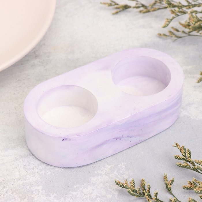 Подсвечник Подсвечник "Мрамор" из гипса для двух свечей овальный, 12х6х3см,мрамор с фиолетовыми полоск