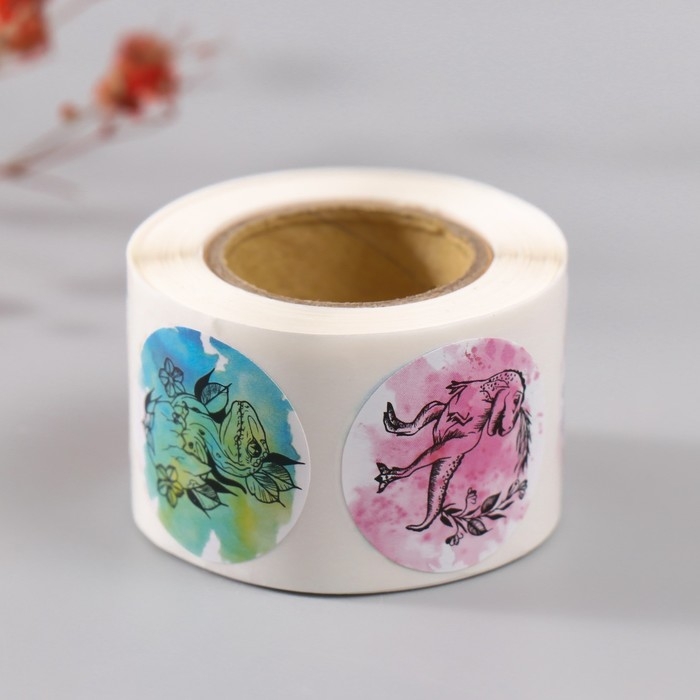 Наклейка бумага Наклейка бумага "Динозавры" d=2,5 см 252 шт в рулоне